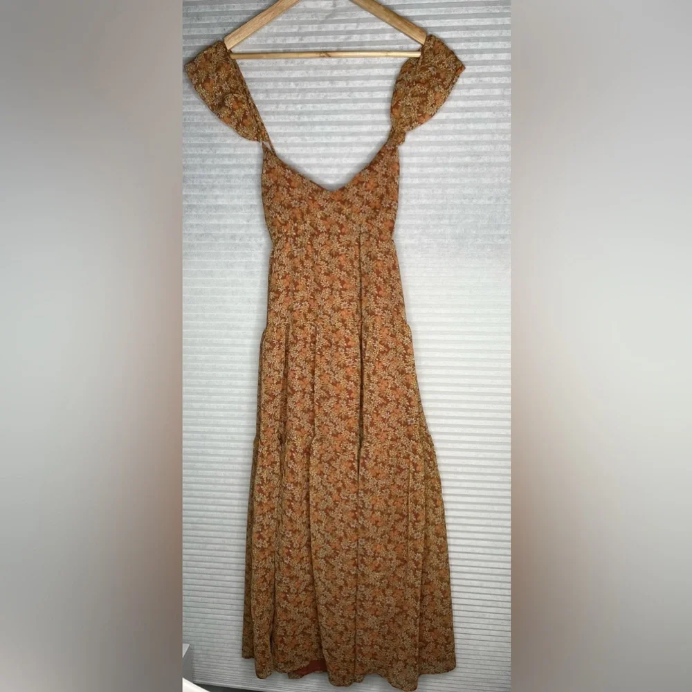 Madewell Georgette Ruffle-Sleeve Midi Long Floral Sundress Daisy Meadow Size 8